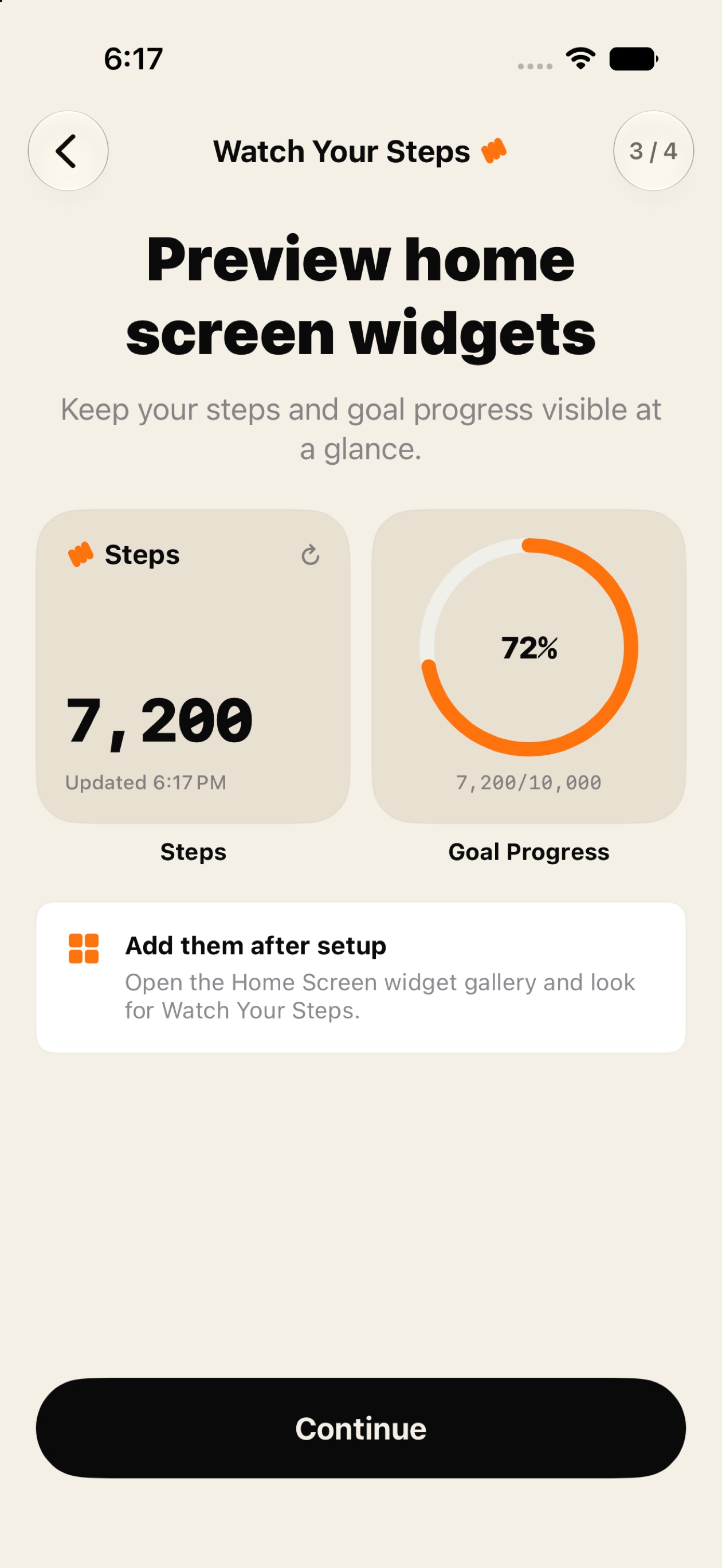 Watch Your Steps widgets on the iPhone Home Screen